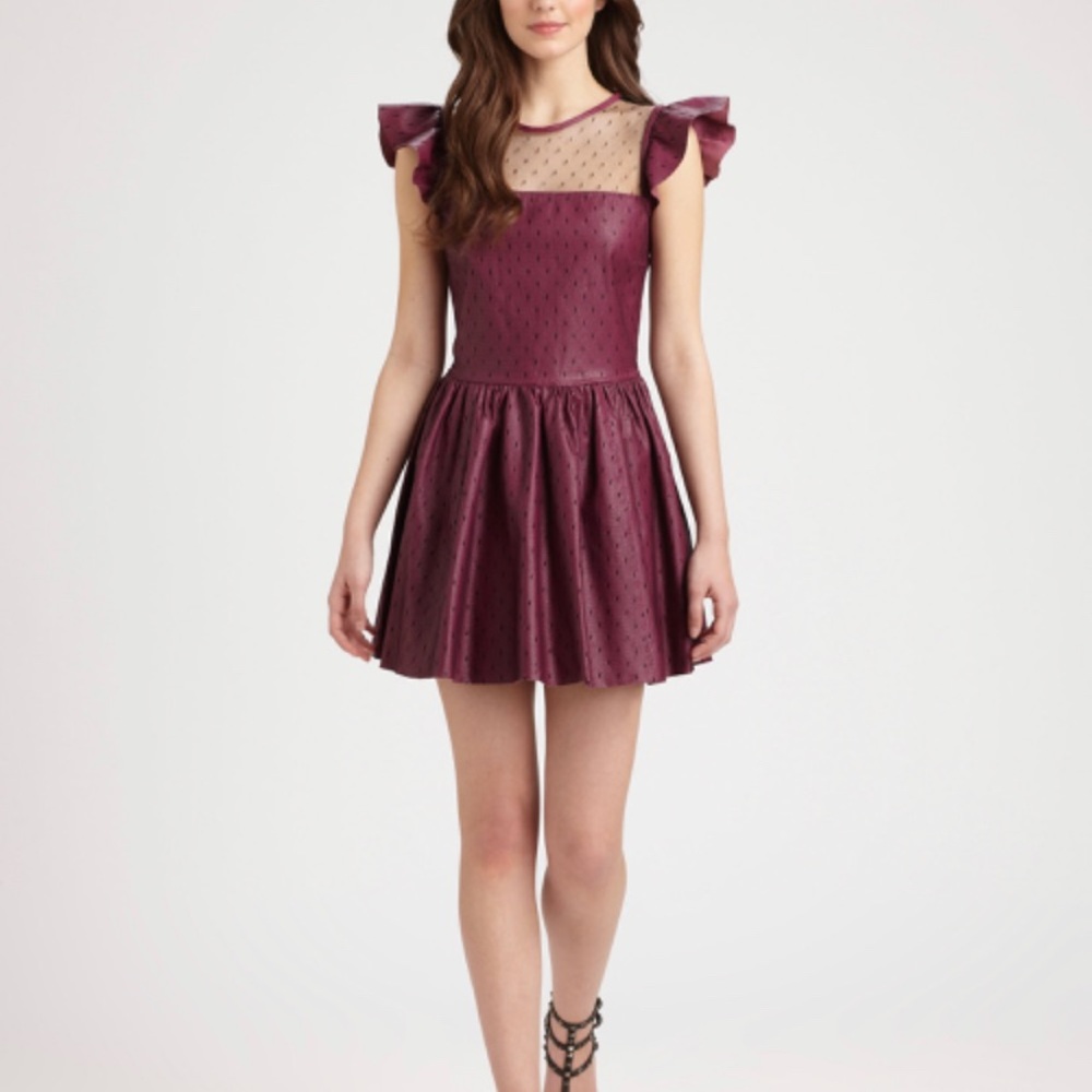 RED Valentino Purple Lace Overlay Leather Dress